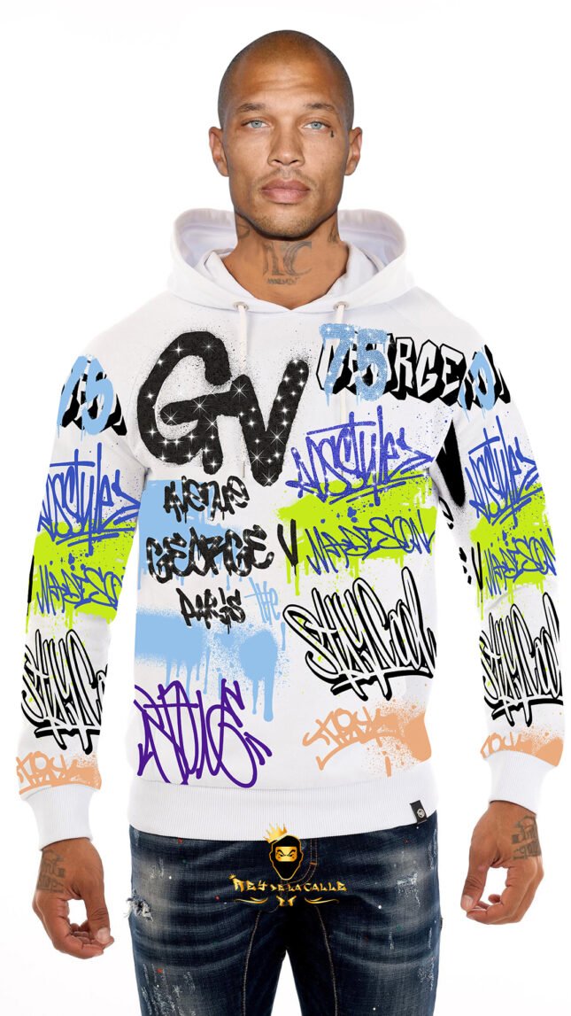 Sudadera Avenue George V París Blanca Pedrería Brillante GV Grafittis