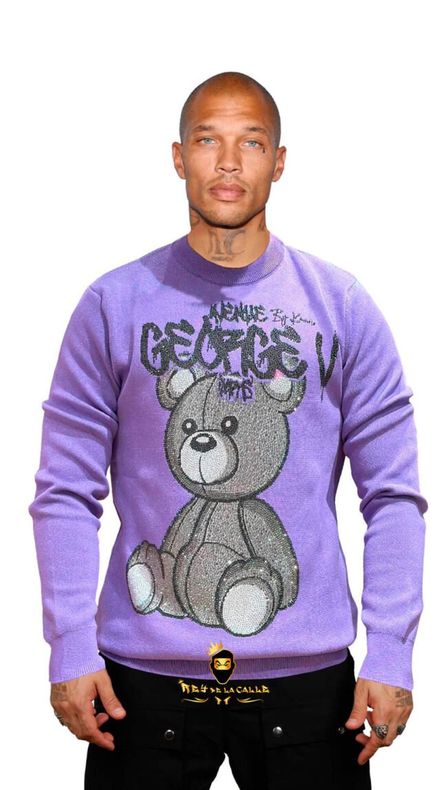 Sudadera Avenue George V París Purpura Pedrería Brillante Oso Gris