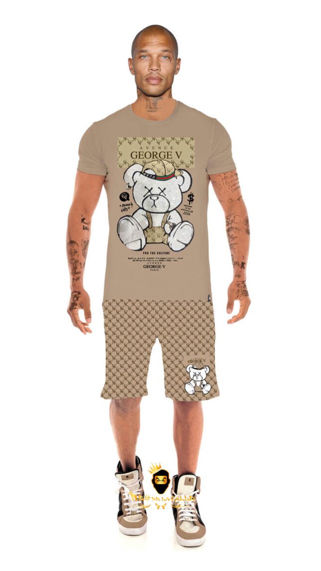 Conjunto Avenue George V Paris Beige Pedrería Brillante Oso