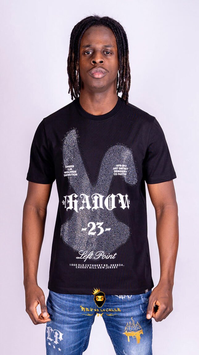 Camiseta Left Point Negra Pedrería Brillante Conejo 23