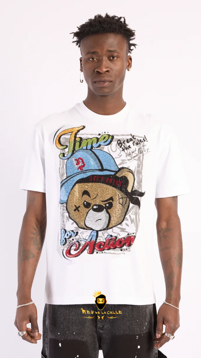 Camiseta Left Point Blanca Pedrería Brillante Time For Action