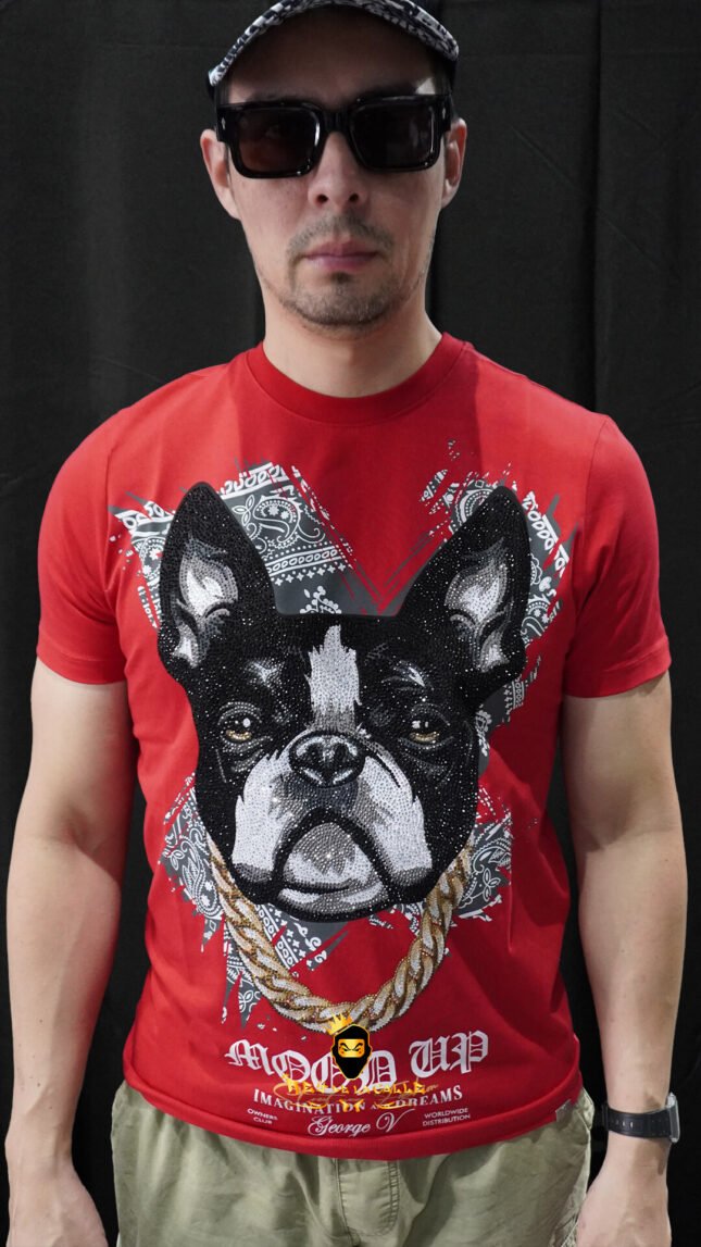 Camiseta Left Point Roja Pedrería Brillante French Bulldog