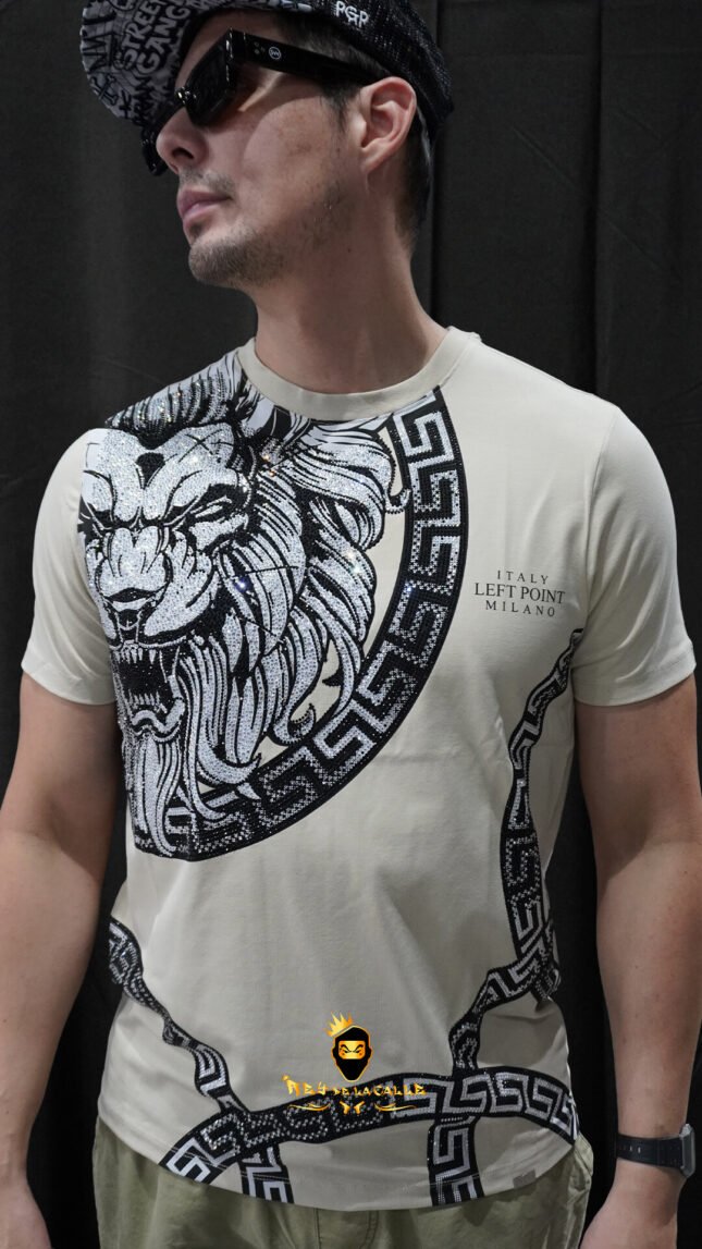 Camiseta Left Point Beige Pedrería Brillante Circulo León