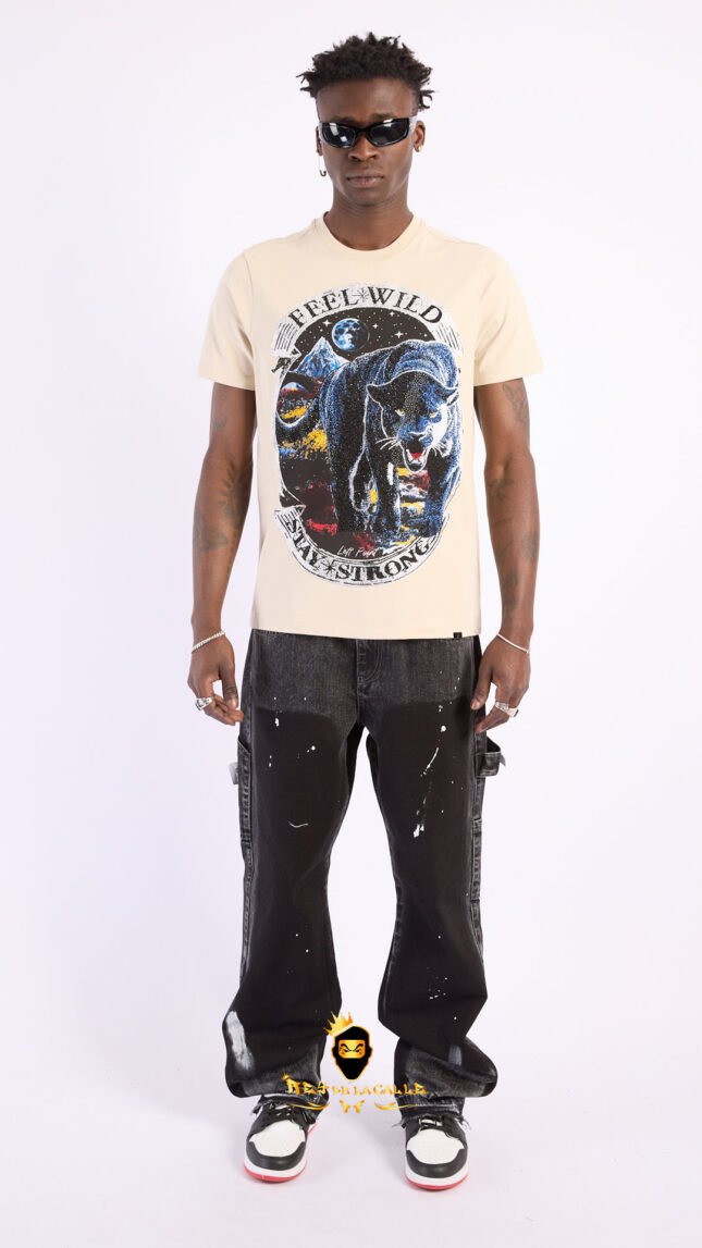 Camiseta Left Point Beige Pedrería Brillante Pantera Feel Wild