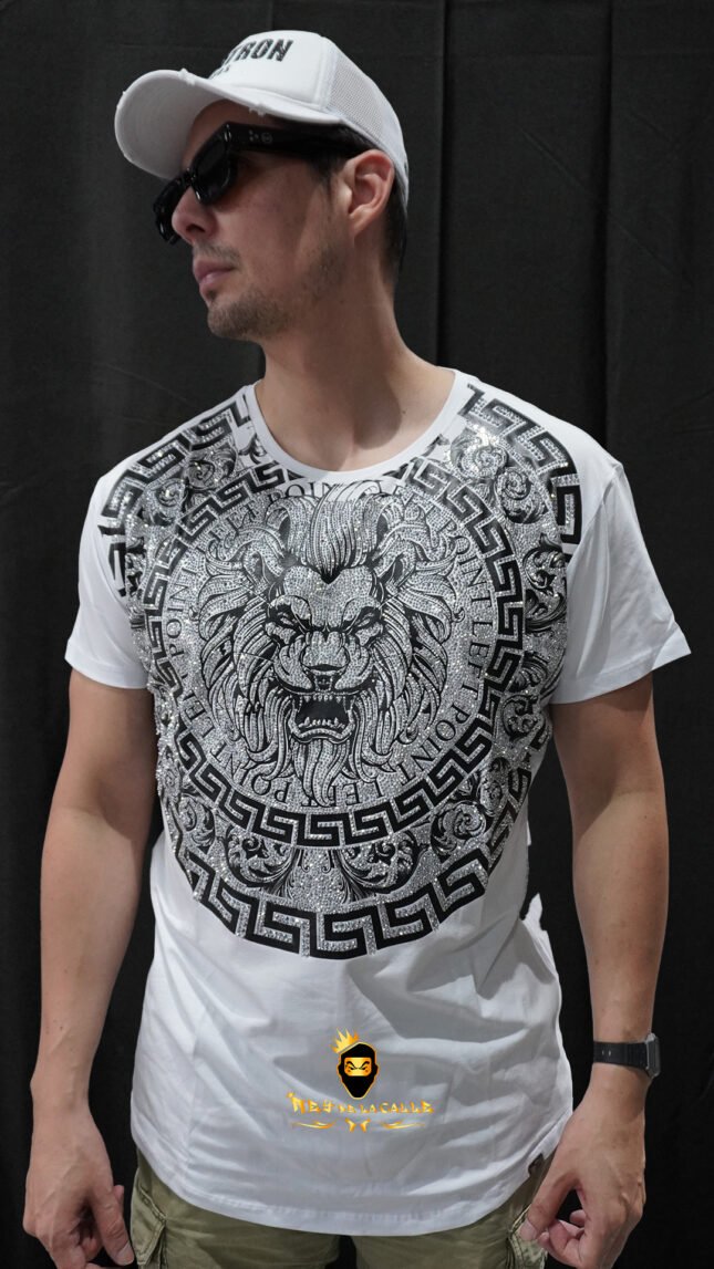 Camiseta Left Point Blanca Pedrería Brillante Sello León