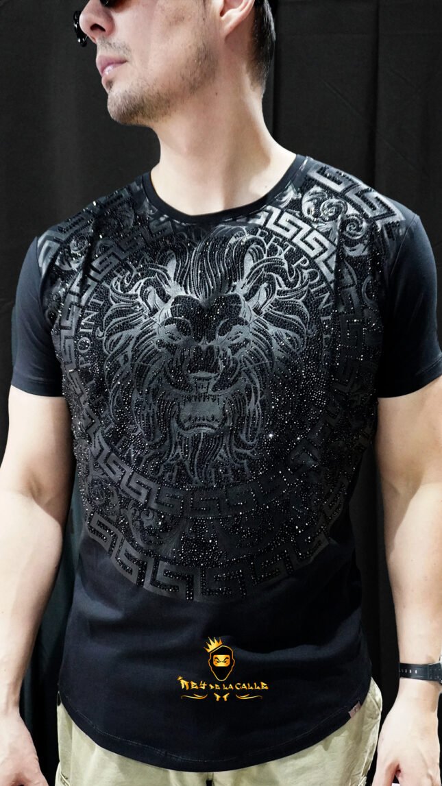 Camiseta Left Point Negra Pedrería Brillante Sello León