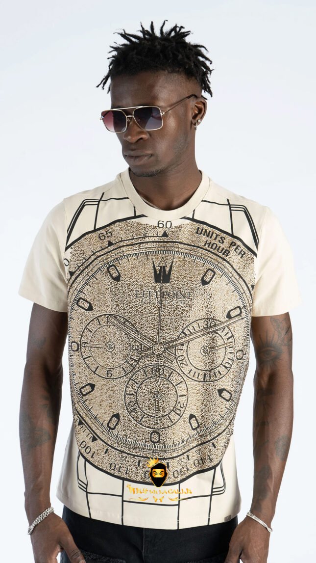 Camiseta Left Point Beige Pedrería Brillante Reloj Delantero