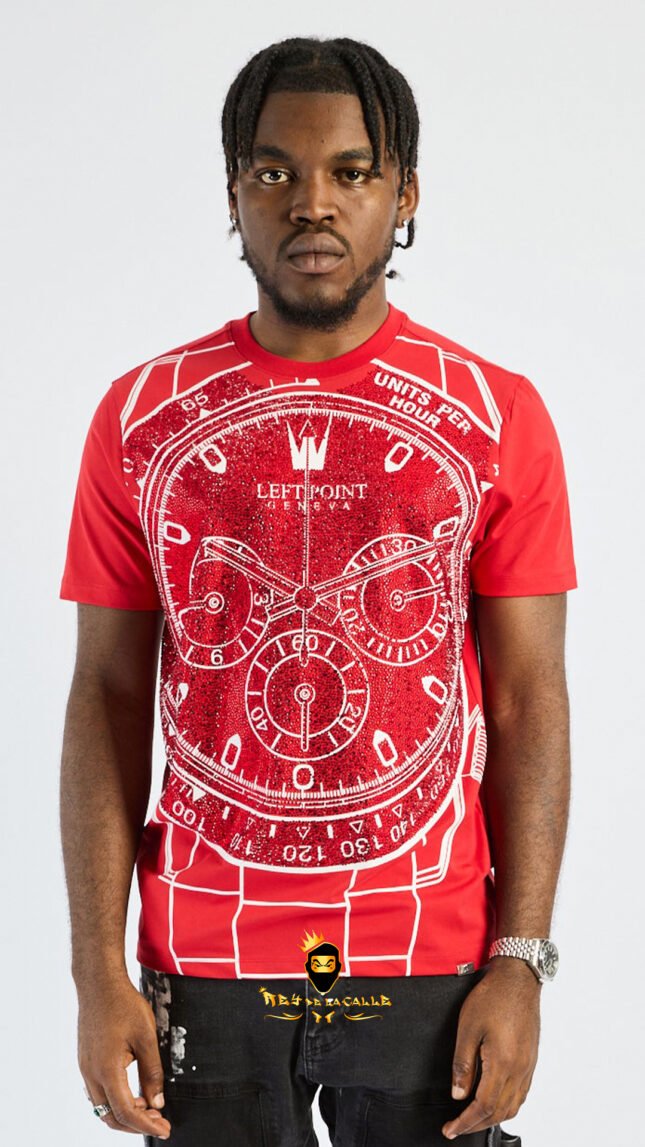 Camiseta Left Point Rojo Pedrería Brillante Reloj