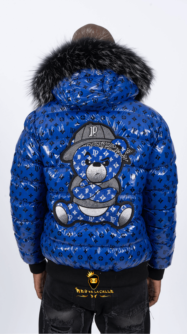 Chaqueta Left Point Azul Pedrería Brillante Oso Azul Gorra