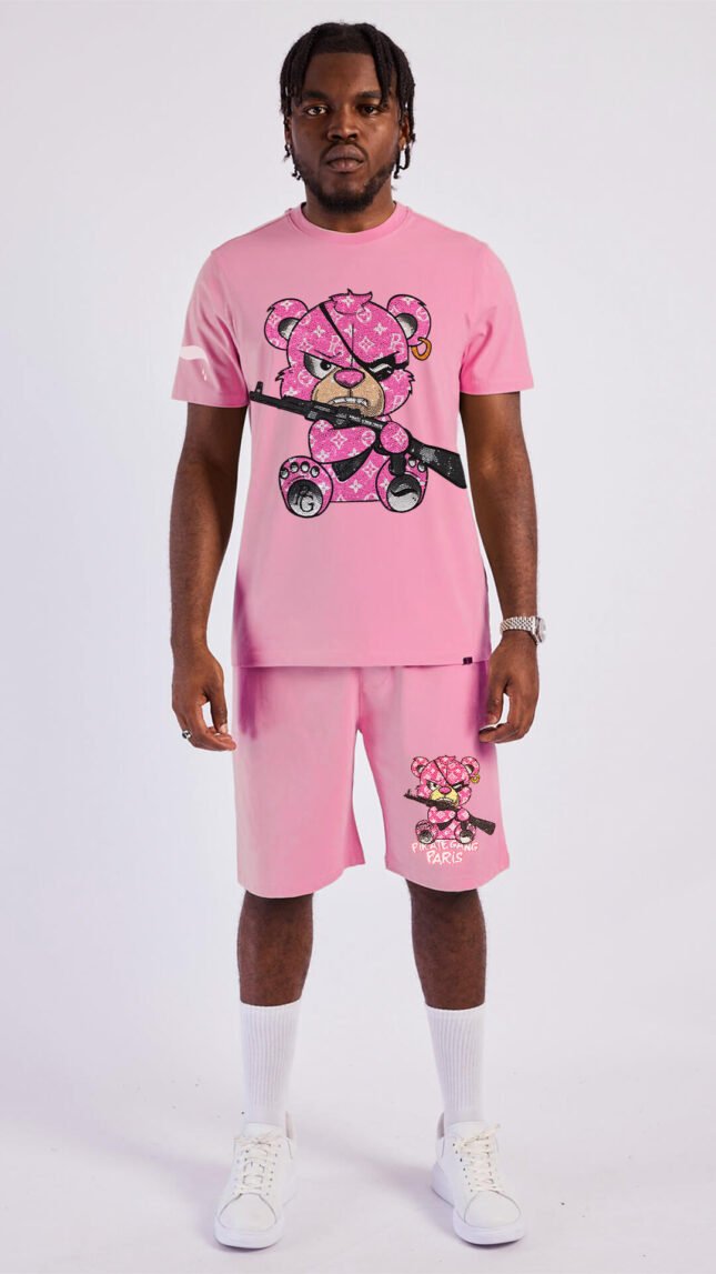 Conjunto PirateGang París Rosa Pedrería Brillante Oso Rosa Ak47